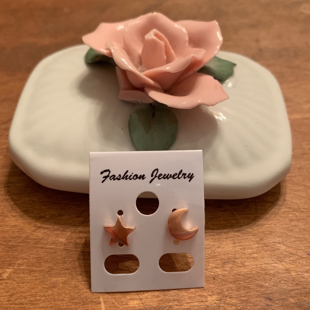 Fashion Earrings- Rose Gold Star & Moon